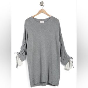 CINQ À SEPT Atlas Long Sleeve Lace Cuff Wool Blend Sweater Dress L Gray